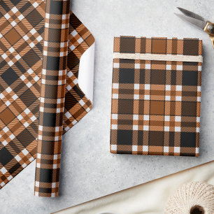 Papier Cadeau Marron Noir Blanc Flanelle Motif Tartan Design