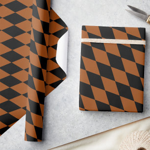 Papier Cadeau Marron Noir Harlequin Diamants Damier Design