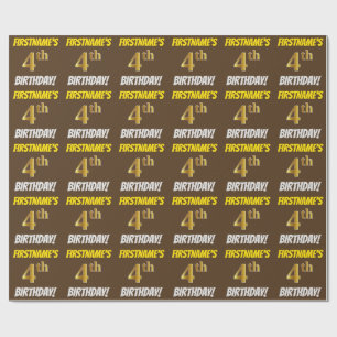 Papier Cadeau Marron, Or Faux/Imitation, "4ème ANNIVERSAIRE"