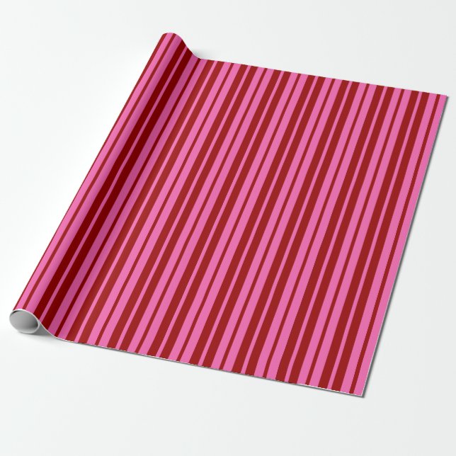 Papier Cadeau Marron Rouge Rose Design à rayures  (Déroulé)