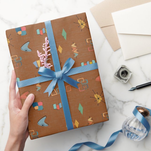 Papier Cadeau Marron Texturé Moderne Milieu de Siècle (Cadeaux)