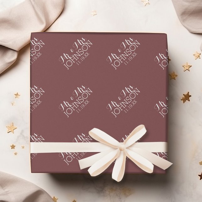 Papier Cadeau Marsala Couleur Unie - Cadeaux de mariage Mr & Mrs (Personalized Wedding Anniversary Wrapping Paper)