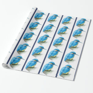 Papier Cadeau martin-pêcheur peinture d'art ornithologie rayures