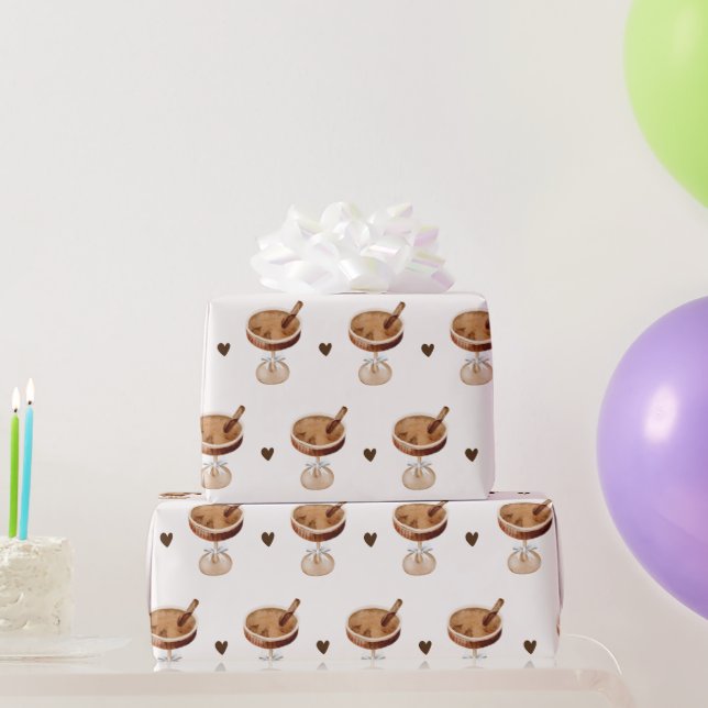 Papier Cadeau Martini Espresso à l'aquarelle avec un café à nœud (Cadeaux de fête)