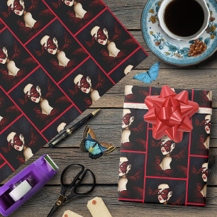 Papier Cadeau Mascarade de Papillon Rouge Femme Fantastique Goth