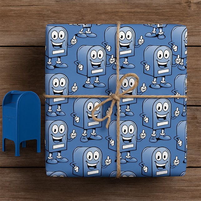 Papier Cadeau Mascotte de boîte aux lettres joyeux bleu caractèr (Créateur téléchargé)