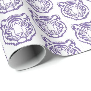 Papier Cadeau Mascotte de l'école du tigre violet et blanc