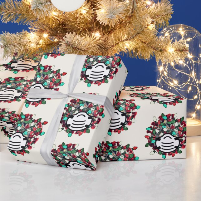 Papier Cadeau Masque de Pathogène Covid décoré de Noël de quaran (Vacances)