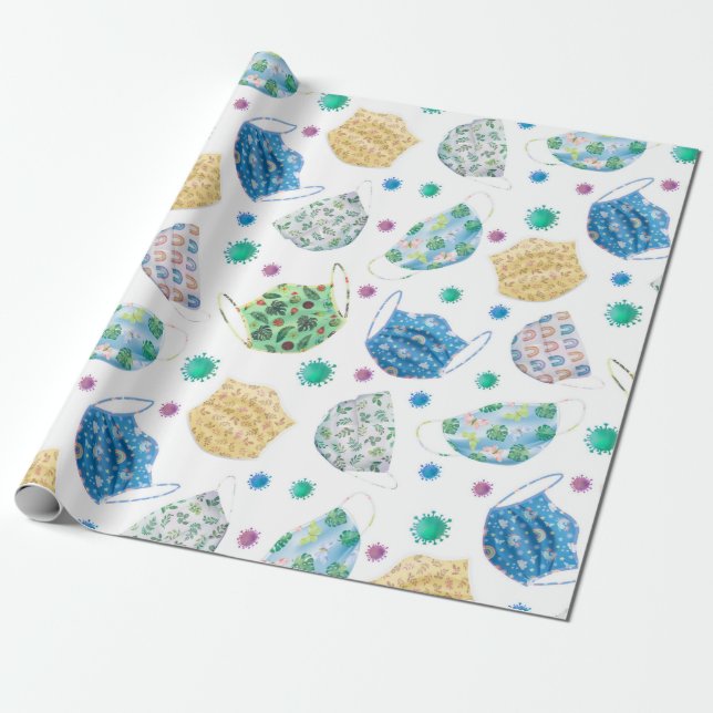 Papier Cadeau Masque de visage couleur Motif 2020 (Déroulé)