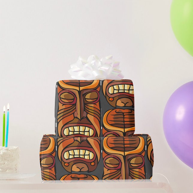 Papier Cadeau Masque Tiki Tribal de Style Polynésien (Créateur téléchargé)