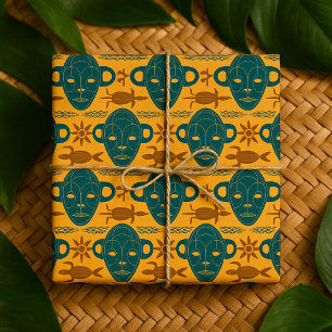 Papier Cadeau Masque Tribal Motif de Visage Ethnique Africain