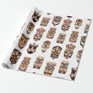 Papier Cadeau Masque tribal tiki avec motif en bois