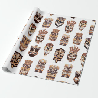 Papier Cadeau Masque tribal tiki avec motif en bois