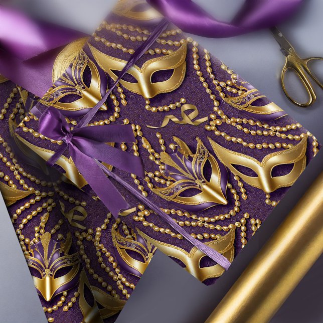 Papier Cadeau Masquerade Motif perles Masques Purple Gold ID1031 (Créateur téléchargé)