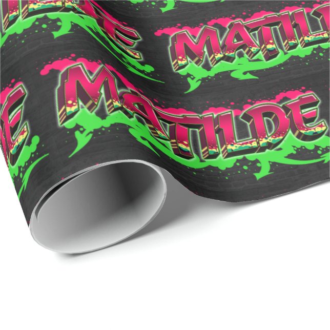 Papier Cadeau Matilde prénom nom graffiti rouge vert (Coin rond)
