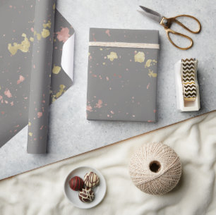 Papier Cadeau Matte Gold et Rose Gold Flakes Warm Dark Grey