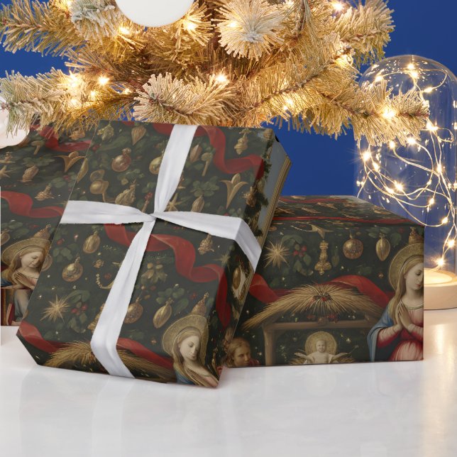 Papier Cadeau Matte Nativity Santa Christmas Wrapping Paper (Vacances)