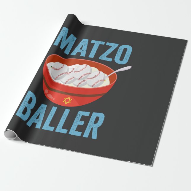 Papier Cadeau Matzo Baller Funny Baseball Hanoukka cadeau de vac (Déroulé)