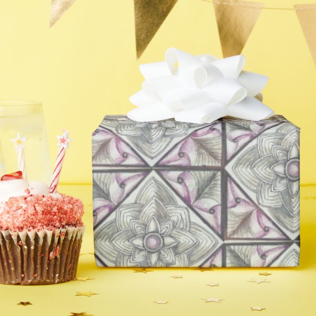 Papier Cadeau Mauve et Noir Abstrait (Fête d'anniversaire)
