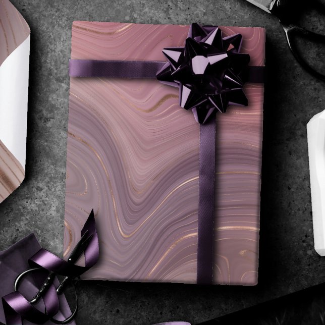 Papier Cadeau Mauve Strata | Dusty Rose et Rose Gold Agate (Créateur téléchargé)