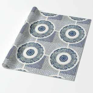 Papier Cadeau Médaillon Chinois : Chinoiserie Bleu Indigo