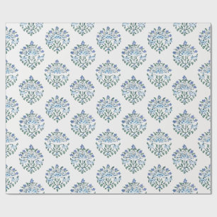 Papier Cadeau Médaillon en impression bleue sur fond ivoire