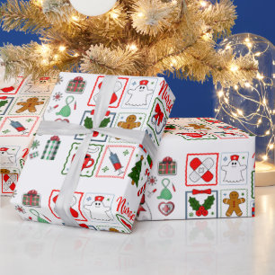 Papier Cadeau Médecin de vacances avec stéthoscope Noël Infirmiè