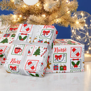 Papier Cadeau Médecin de vacances avec stéthoscope Noël Infirmiè