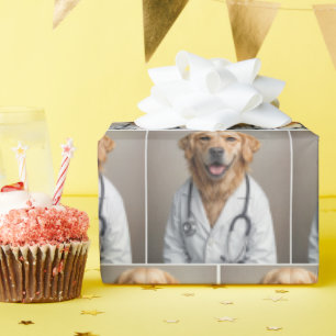 Papier Cadeau Médecin Golden Retriever avec un stéthoscope