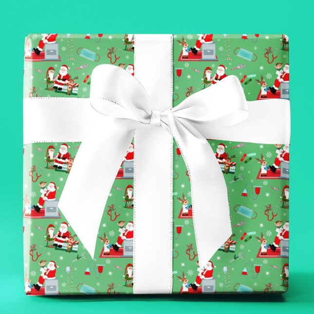 Papier Cadeau Médecin Noël avec Santa Vert (Créateur téléchargé)