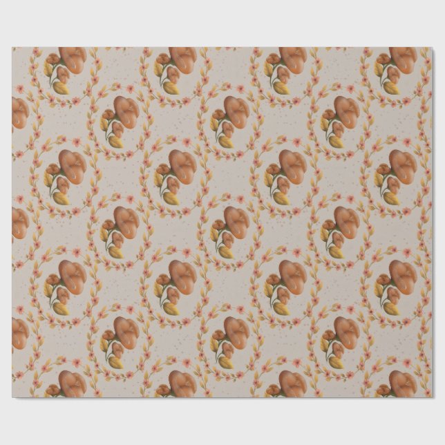 Papier Cadeau Mediterranean floral wreath pattern warm orange le (Plat)