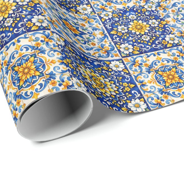 Papier Cadeau Mediterranean Tile Party Wrap  (Coin rond)