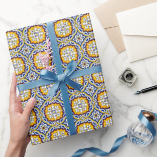 Papier Cadeau Méditerranée Italie Carreaux Bleus Enterrement de