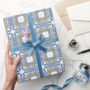 Papier Cadeau Méditerranée Italie Carreaux Bleus Enterrement de