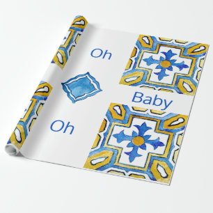 Papier Cadeau Méditerranéen Oh Baby Bleu et Douche Jaune