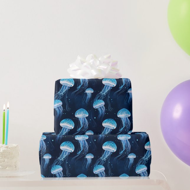 Papier Cadeau Méduse bleu clair  (Cadeaux de fête)