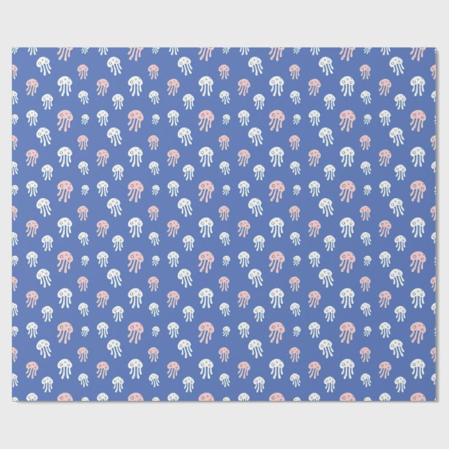 Papier Cadeau Méduses sur fond bleu (Plat)