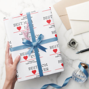 Papier Cadeau Meilleur Coeur de maman   Nom enfant personnalisé 