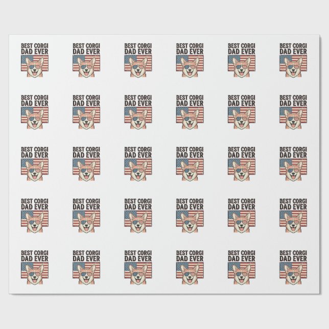 Papier Cadeau Meilleur Papa Corgi Patriote Vintage T-Shirt Chien (Plat)