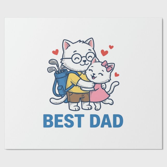 Papier Cadeau Meilleur Papa Golf Chat Câlin Mignon Design Vector (Plat)