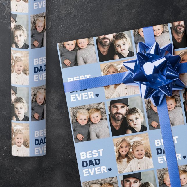 Papier Cadeau Meilleur papa jamais photo coeur fête des pères (Best dad ever photo heart fathers day wrapping paper)