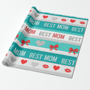 Papier Cadeau Meilleure Maman Pop Art Cœurs & Rubans Rétro