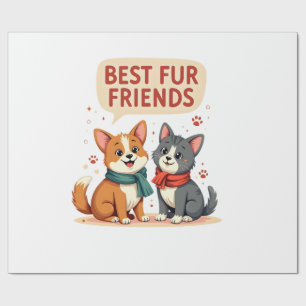 Papier Cadeau Meilleurs amis en pelage Vintage Chat et Chien de