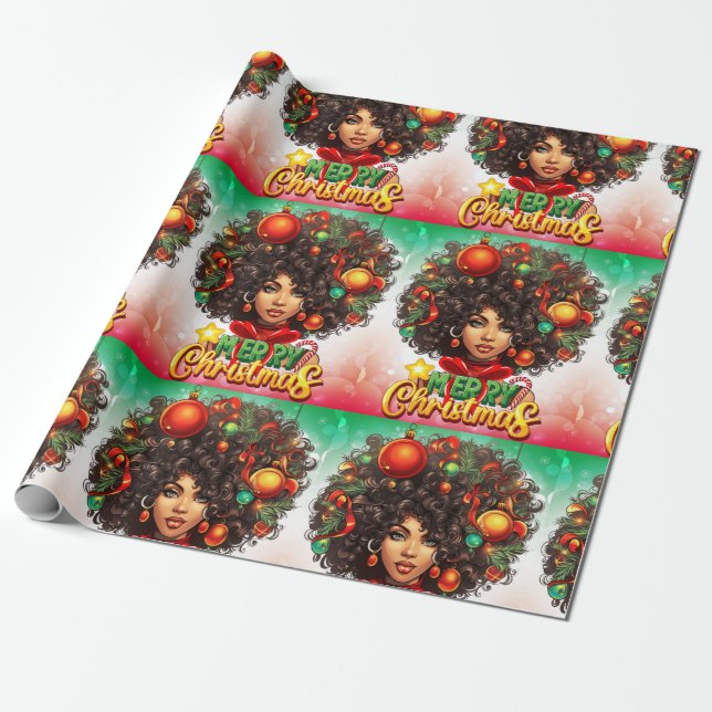 Papier Cadeau Melanin Christmas Black Queen Melanin Femme Noël (Déroulé)