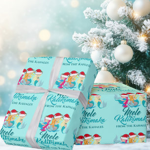 Papier Cadeau Mele Kalikimaka Jolie sirène personnalisée Noël
