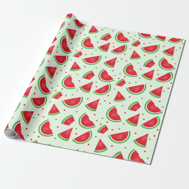 Papier Cadeau Melon Watermelon Fruit Motif Été Vert clair (Déroulé)