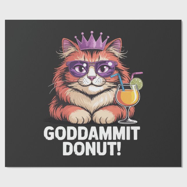 Papier Cadeau Mème de chat princesse donut féminin (Plat)