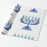 Papier Cadeau menorah à fleurs hanoukka<br><div class="desc">"menorah fleurie hanoukka",  "menorah florale",  "hanoukka violet",  "hanoukka rose",  "hanoukka menorah",  "hanoukka menorah heureux",  "channukah",  "hanoukka fleoral",  Hanoukka", </div>