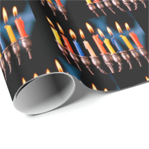 Papier Cadeau Menorah de Hanukkah colorée