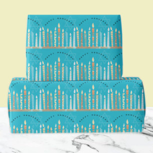Papier Cadeau Menorah de Hanukkah Turquoise Moderne festive